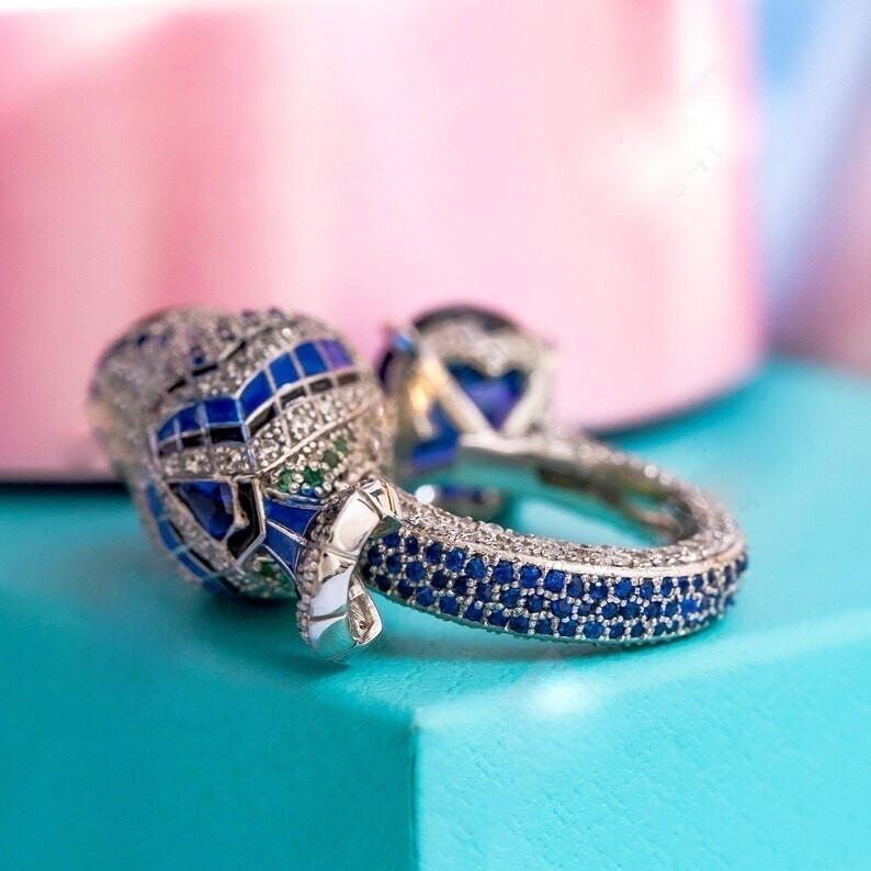 Simulated Blue & White Sapphire Luxurious Chickadee Bird Statement