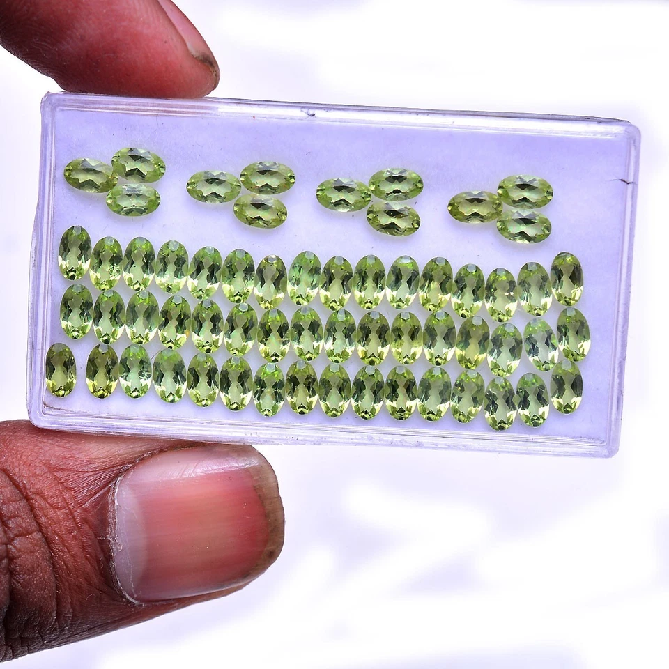 60 Stück VVS Natürlich Peridot Oval Facettiert Schliff 5mm 3mm Unbehandelt Lose - Bild 3 von 4