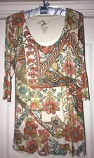 MIRACLEBODY CORAL 3/4 SLEEVE STRETCH  SHAPER LINER TOP, SZ. S. EUC