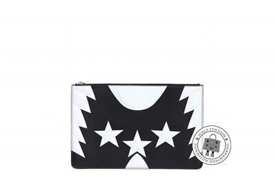 NEW Givenchy BC06351471 Large Stars & Wings Printed Leather Pouch Black &amp