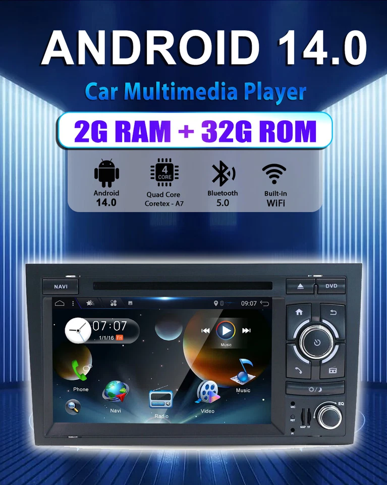 For AUDI A4 S4 RS4 B9 B7 SEAT Autoradio Android 14.0 GPS Navigatore DAB+ DVD/CD - Immagine 3 di 4