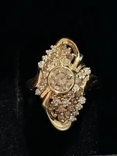 Diamond Waterfall Cluster Ring 14k Gold VINTAGE