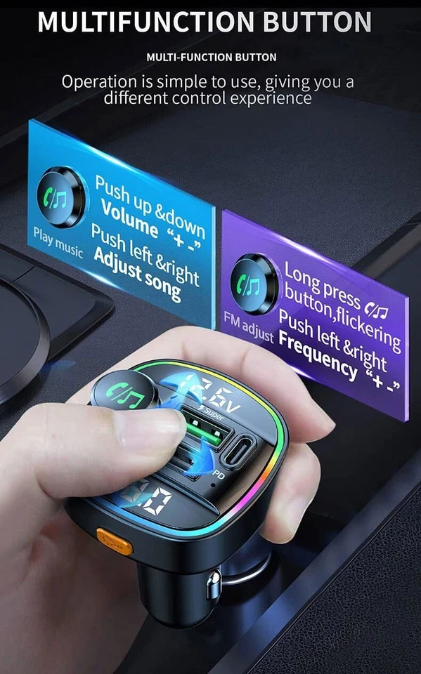 Bluetooth 5.0 Auto Wireless FM Transmitter Adapter USB PD Ladegerät AUX Freisprecheinrichtung - Bild 4 von 4