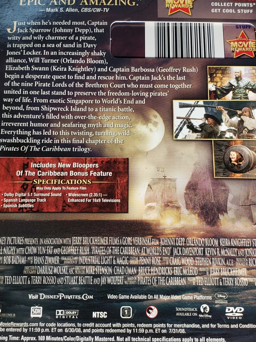 Pirates of the Caribbean: At World's End (DVD, 2007) - Like New 786936292992