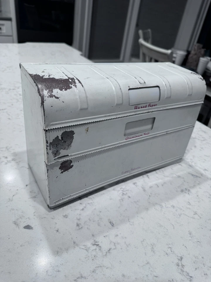 Vintage Art Deco Metal Paper Towel Foil & Wax Paper Wall Mount Dispenser - Image 3 of 4