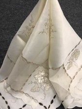 Polyester 33" Square Beige Embroidered Embroidery Tablecloth Side Table Cover