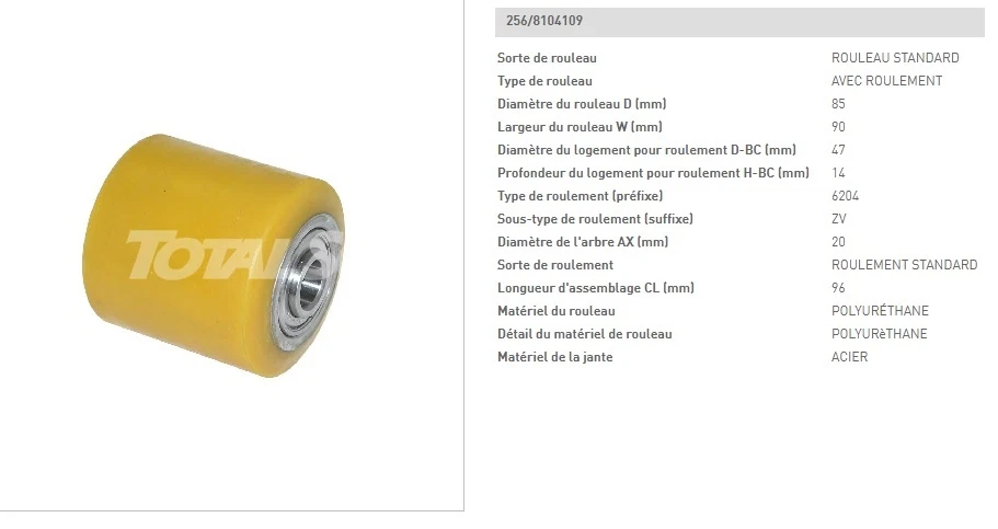 LINDE-FORKLIFTS FENWICK LINDE M2352-1150 GALET 85 96 90 20 mm 8104109 TRANSPALETTE