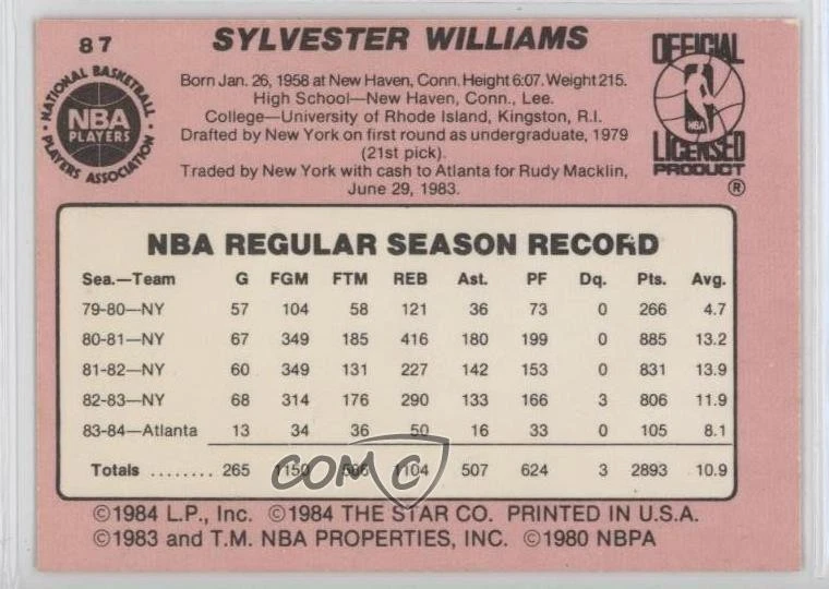 1984-85 Star Sly Williams #87 - Image 2 of 2