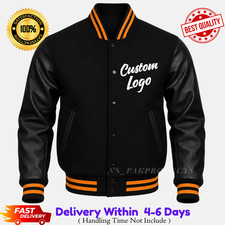 Varsity Letterman Baseball College Bomber Jacket - Black Wool & Leather Jacket