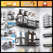 Rustproof Stainless Steel Shower Caddy - 5 Pack Adhesive Bath Organizers, No Dri