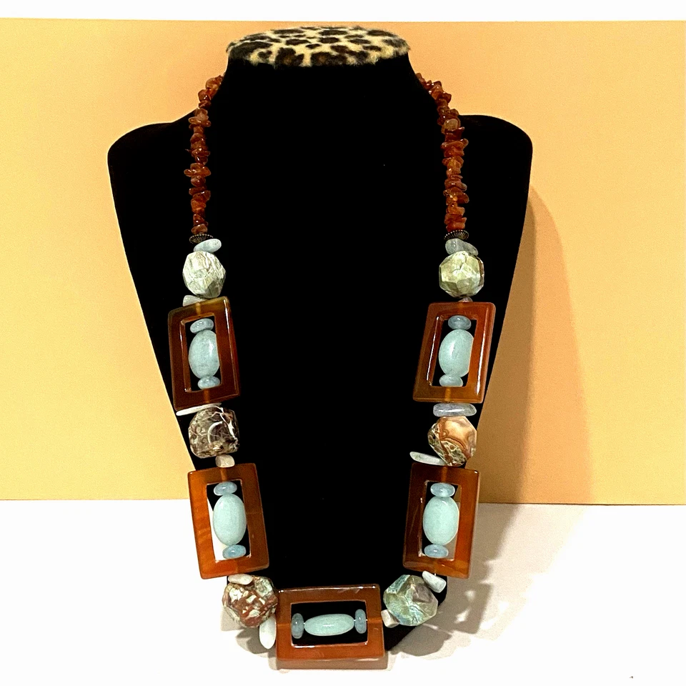 Collar De Colección Grueso Cuentas Rojo Cornalina Verde Jadeíta Ágata Jaspe Piedras Preciosas 24" Foto 2 de 4