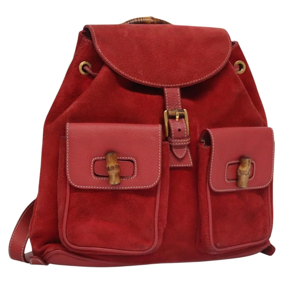GUCCI Bamboo Backpack Leather Red Gold 003 2058 0016 Auth 156257 GUCCI Bamboo Backpack Suede Red Gold 003 2058 0016 Auth  main image 2