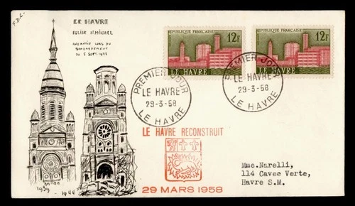 DR WHO 1958 FRANCE FDC LE HAVRE HAND DRAWN CACHET M76640