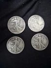 Walking Liberty Half Dollars 90% Silver Circulated- Lot Of 4 - Dates Shown