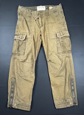 Abercrombie & Fitch Men s Cargo Pants Large Olive Khaki Utility Ankle Zip Y2K