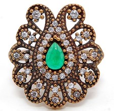 Ottoman Empire Style 2CT Treated Emerald 925 Sterling Silver Ring Sz 8 HB4