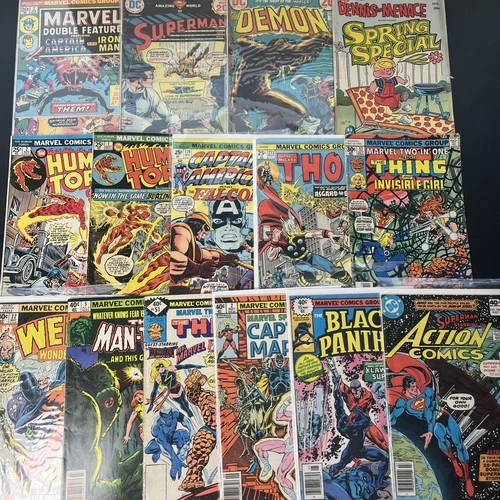 Marvel DC Lot Of 15 Vintage Comic Book 20 25 30 40 cent Thor Black Panther Thing