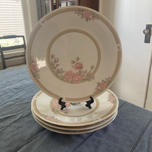 Crown Ming Christina Dinner Plates 10 1/2" Set of 4 Peach Flowers Gold Trim