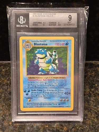 1999 Pokemon Base Set Shadowless Blastoise BGS 9 MINT Beckett 2/102 English WOTC