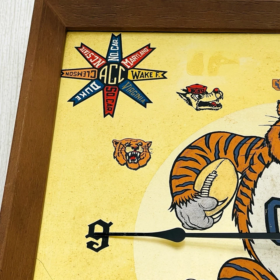 RARE Vintage 1970ss Clemson Tigers University Football Clock ACC Big 8 WORKS - Image 3 of 4