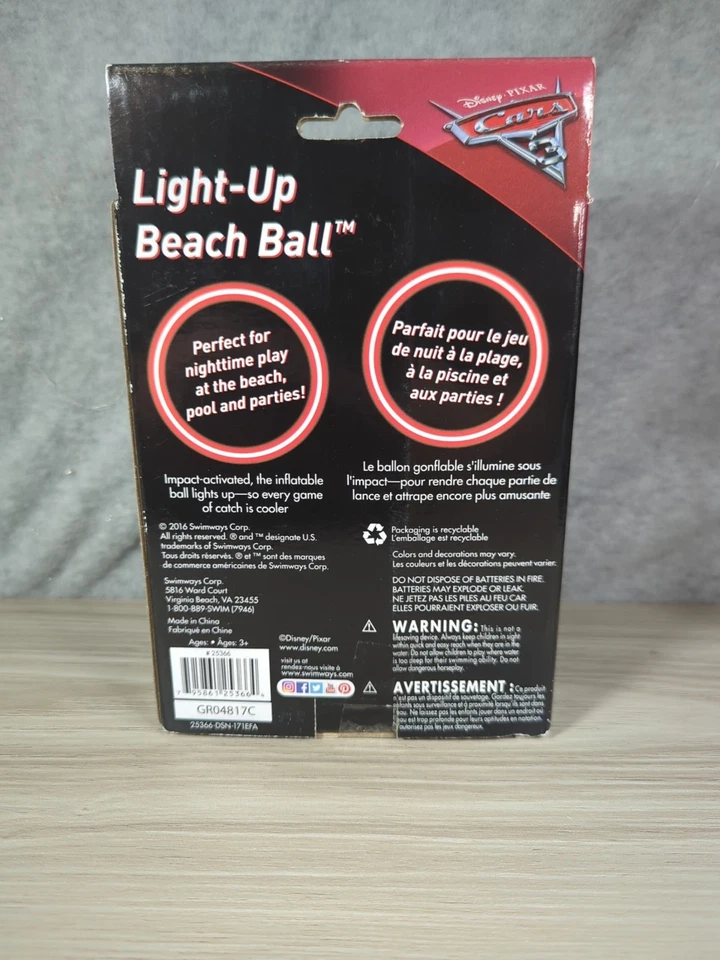 Disney Pixar Cars Light-Up Pool Beach Ball Swimways New Sealed - Image 2 of 2
