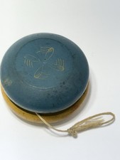 Vintage Blue  Natural Wood Yo-Yo - Hand-Painted Graphic/ Plane Propeller Design