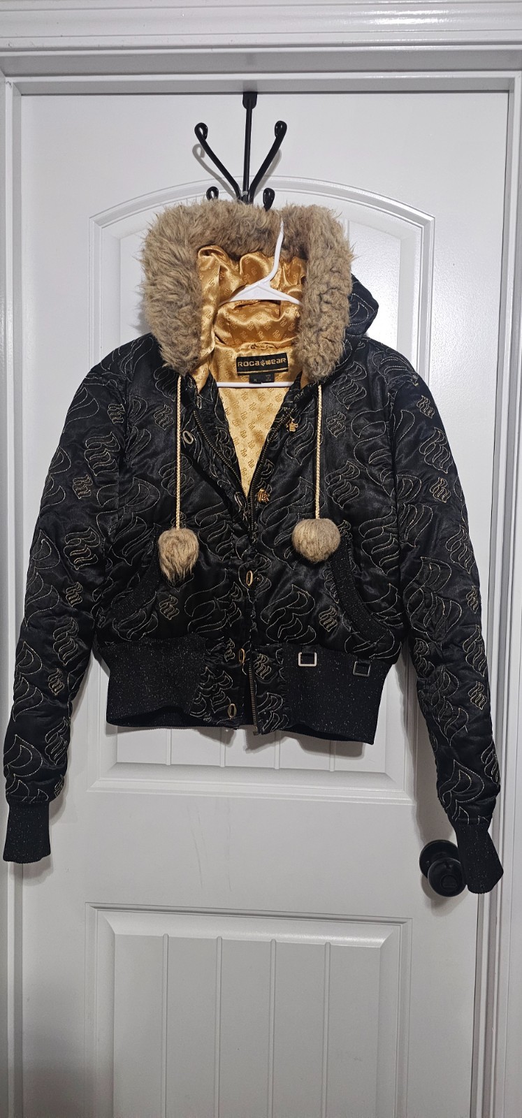 Rocawear Womens Size XL Jacket Hooded Fur black