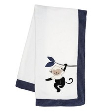 Lambs  Ivy Jungle Party White/Navy Monkey Soft Fleece Baby Blanket
