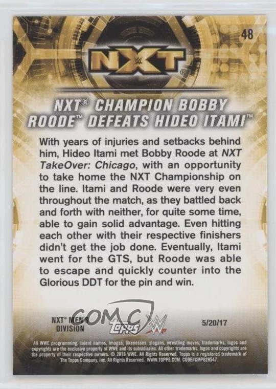 2018 Topps WWE NXT Matches and Moments Blue /50 Bobby Roode #48 - Image 2 of 2