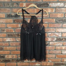 Seven 'til Midnight Sheer Black Bed of Roses Babydoll Lingerie Women's 1X/2X