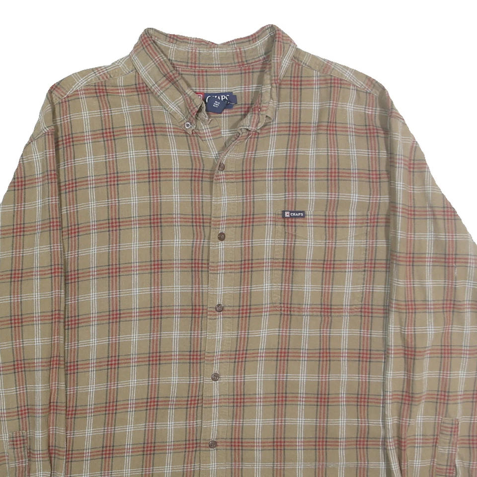 CHAPS Hommes Beige & Rouge à Carreaux Coton Chemise 2XL Décontracté Long Manche - Photo 2/4
