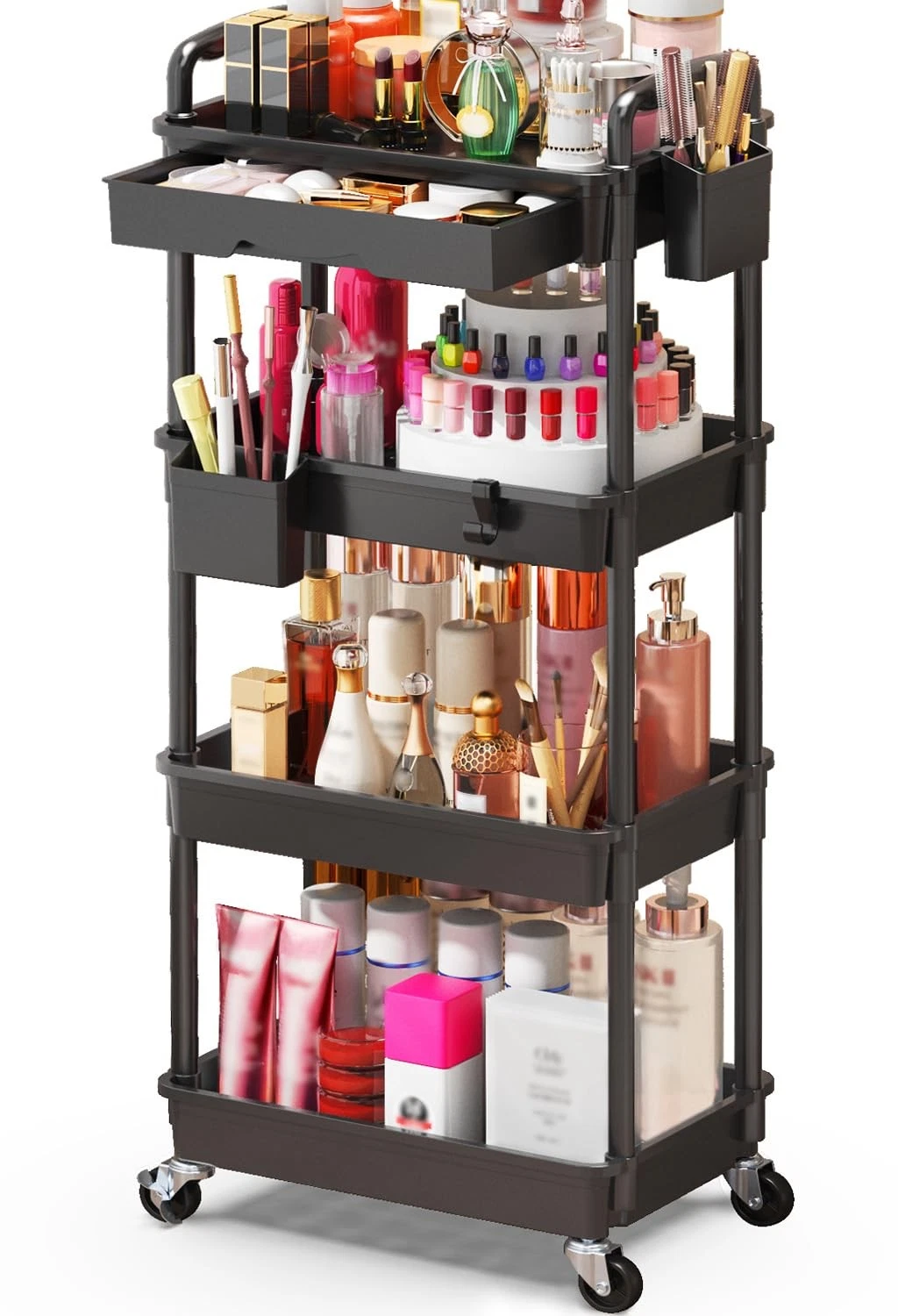 Makeup Cart Organizer with Drawers, 4 Tier Floor Skincare Organizers for Vani...