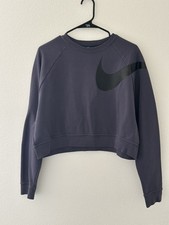 Nike Dri-FIT Crew Neck Sz L Cropped Pullover Sweatshirt Black Logo Women s
