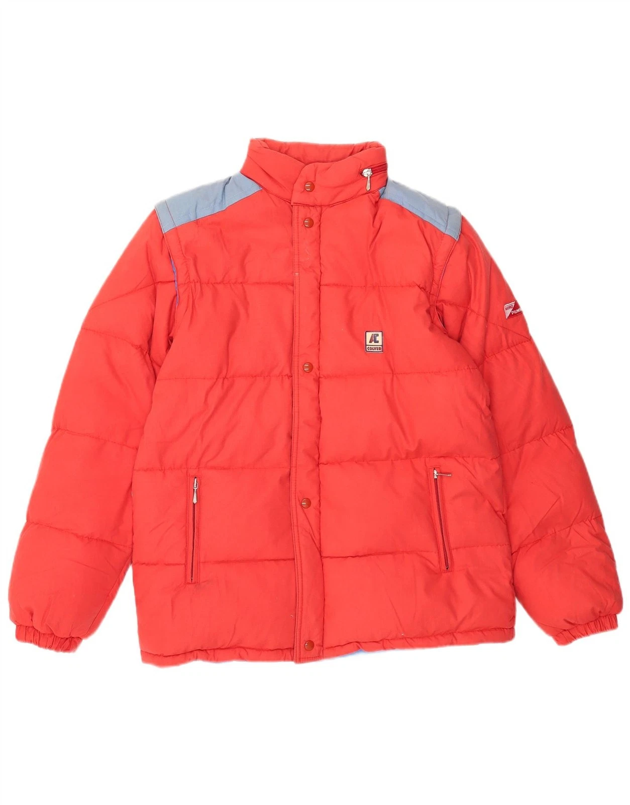 Vintage Mens Hooded Padded Jacket IT 46 Small Red Colourblock Polyester BE01