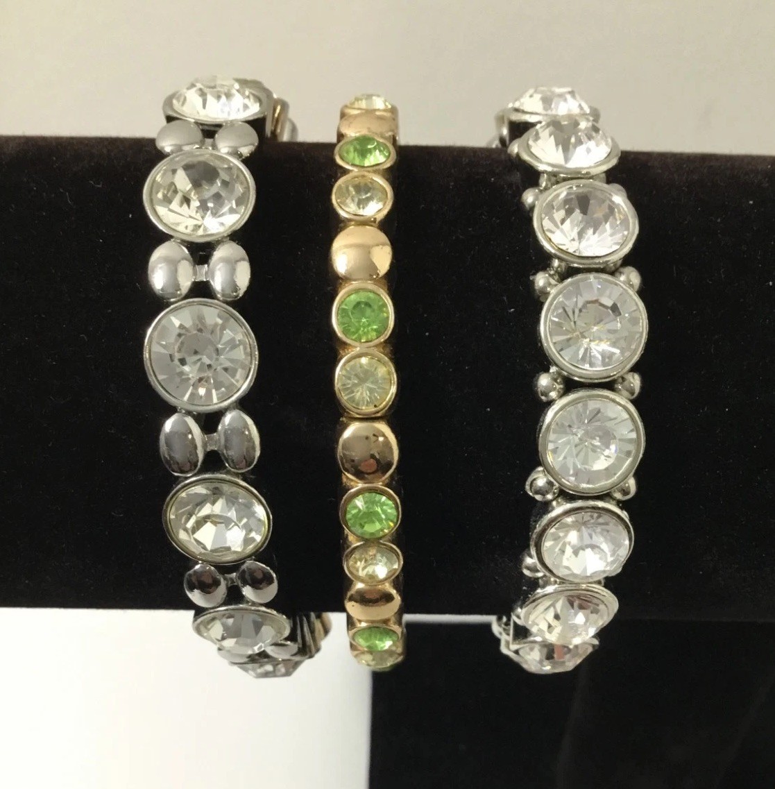 Rhinestone Stretch Bracelets 2 Silver Tone 1 Gold… - image 2