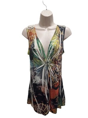 Boston Proper Sleeveless Top Womens sz Medium Floral Tie Dye Tank Beach