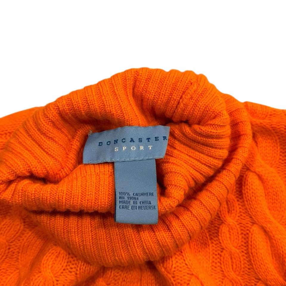 De Colección Don Caster Deportes Para Mujer 100% Cachemira Tejido con Cable Cuello Alto Talla S Naranja Foto 3 de 4