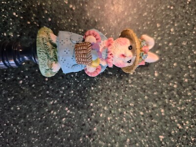 Vintage Mrs. Easter Bunny with basket of eggs/hat lamp finial