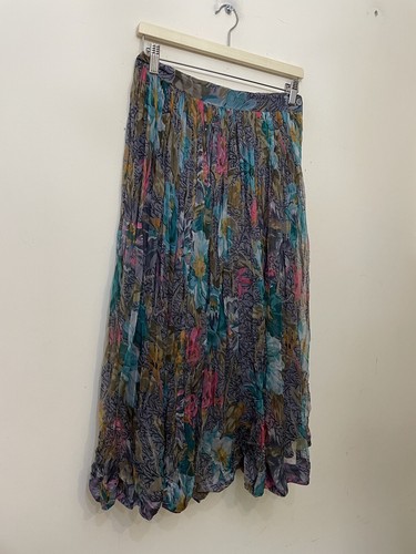 Phool vintage skirt lined chiffon blue mix knee length mid button pleated size M - Picture 3 of 10