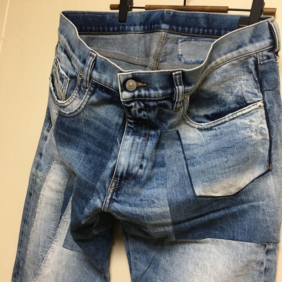 Diesel Men XL D-Strukt Patchwork Tapered Denim Relaxed Fit Diesel Men XL D-Strukt Patchwork Tapered Denim Relaxed Fit