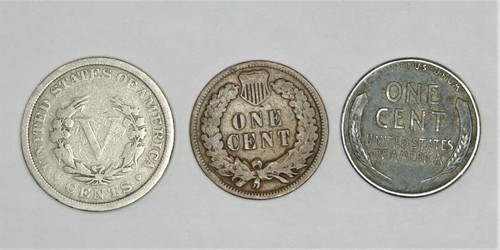 Liberty V Nickel, Indian Head Penny & 1943 Stahl Weizen Cent (3 Münzen) Menge - Bild 2 von 2