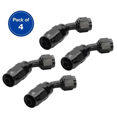4Pcs 45° 45Degree Swivel Hose Line End Fitting Adaptor Fuel Oil AN4 4AN Black