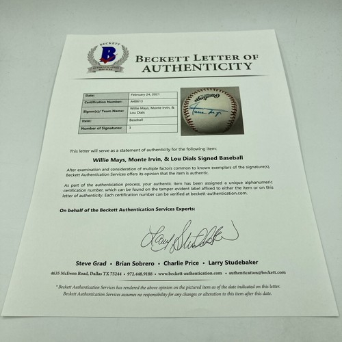 Willie Mays Monte Irvin Negro League Legends Signed Baseball Beckett COA - Picture 6 of 7