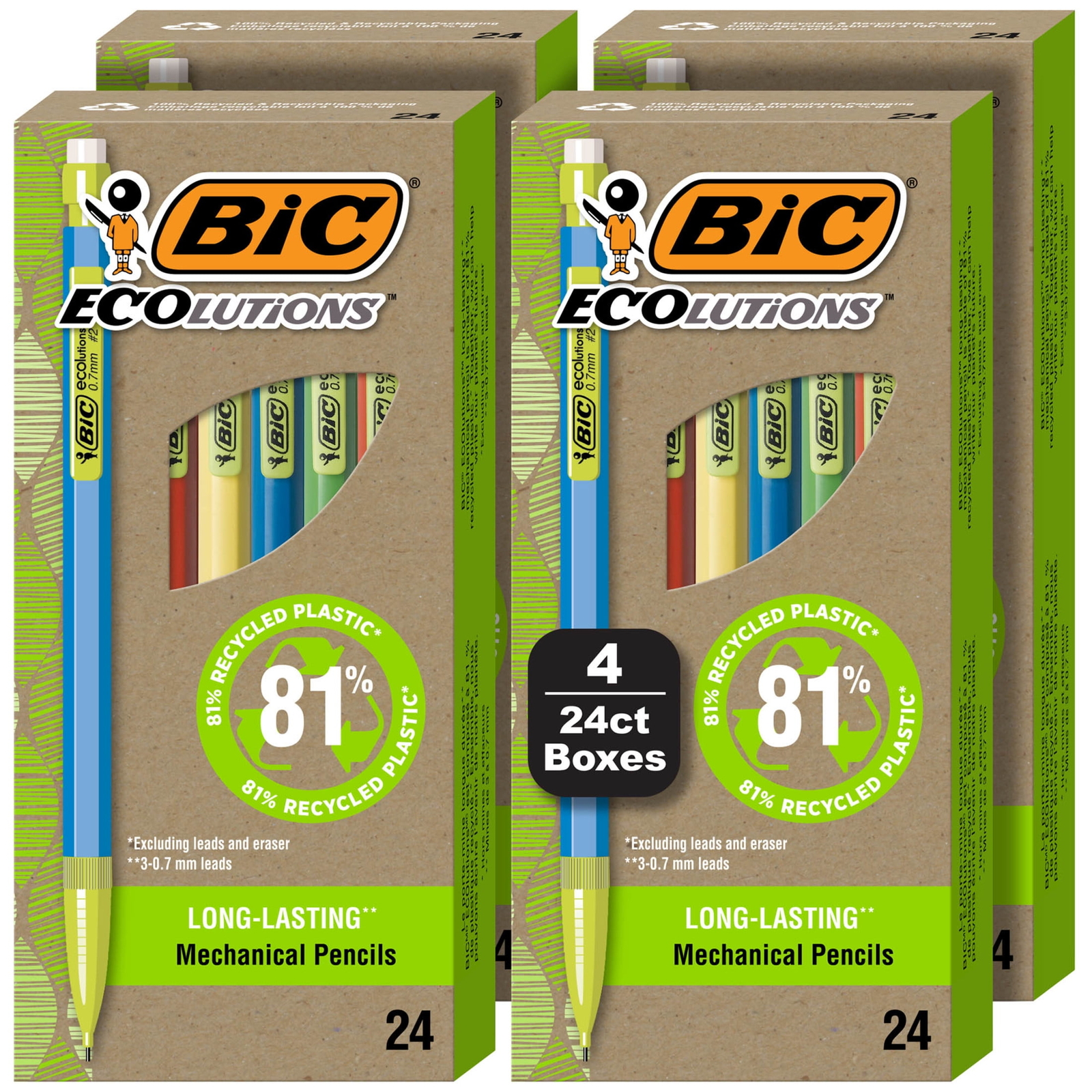 BIC Ecolutions Mechanical Pencils with Erasers Colorful Barrel Medium Point 0.7mm-image