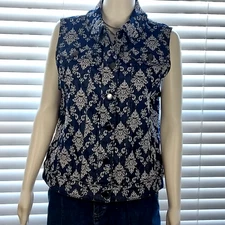 Baccini Vest Blue White Fluer Di Lis print Size XL