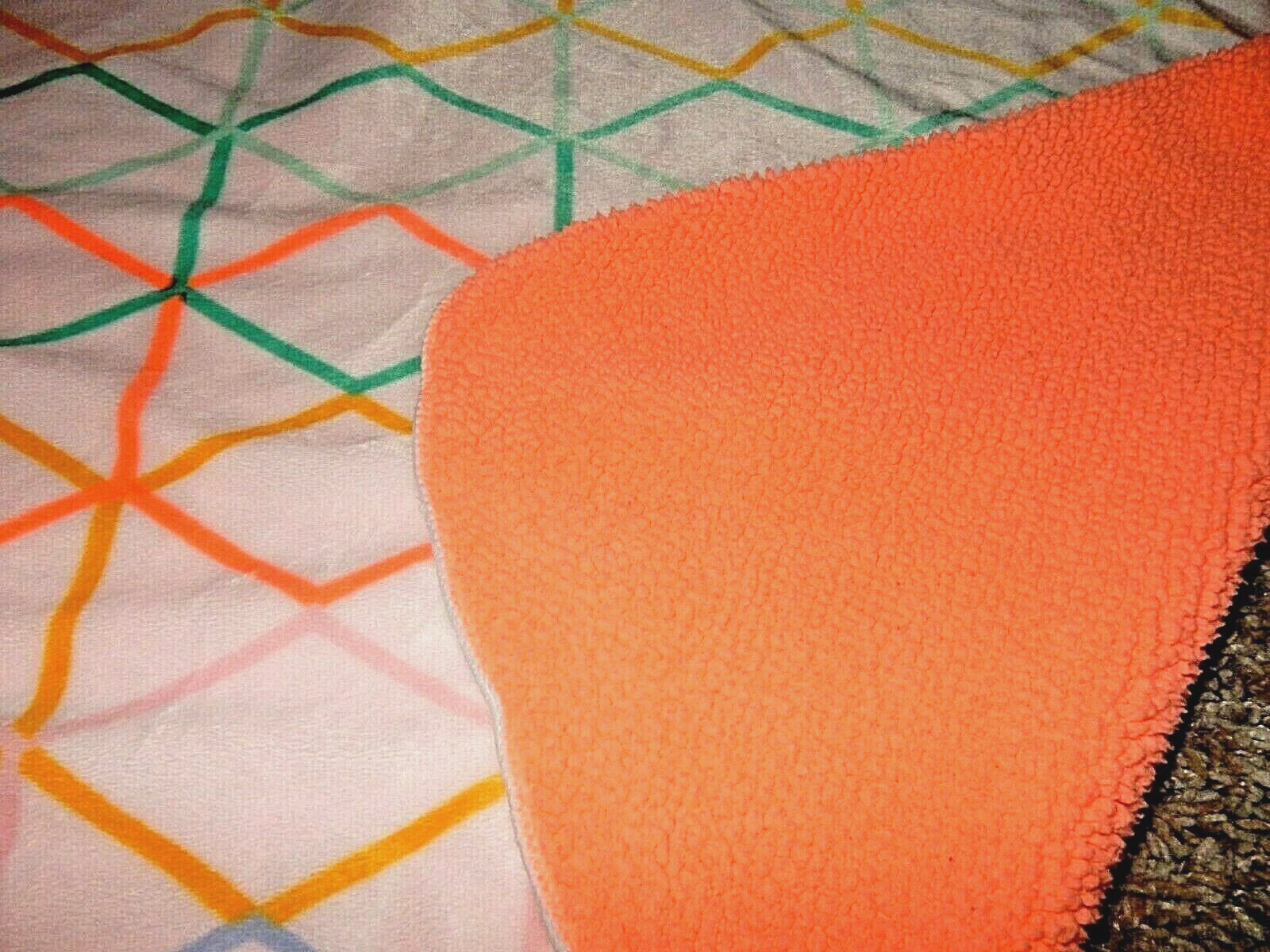 1D Set of 2 CLOUD ISLAND Neon Orange Plush Velour Sherpa Baby Crib Blankets