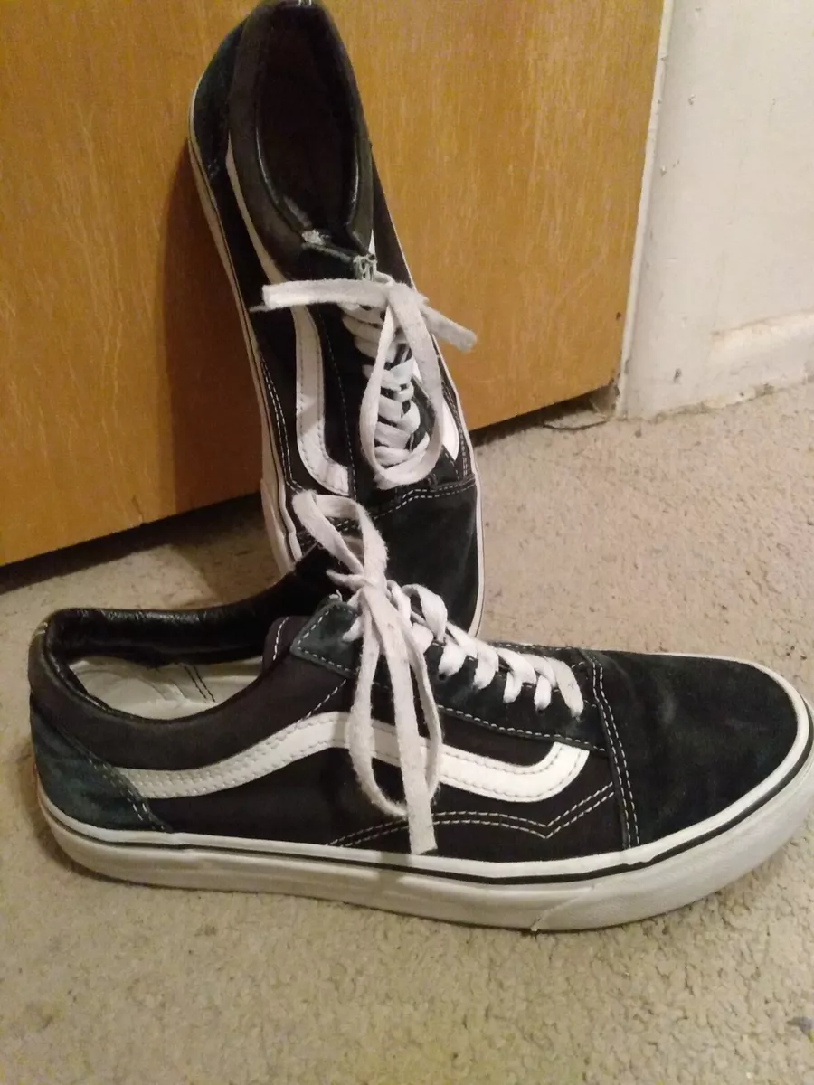 Ol School Black Low Top Lace Up Vans W White Wave Sz 7.5