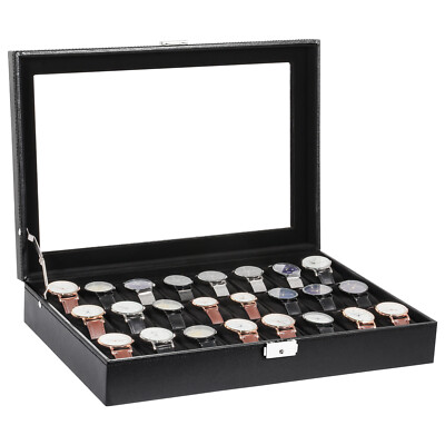 24 Slots Watch Box Storage PU Leather Watch Case Jewelry Organizer Display Case