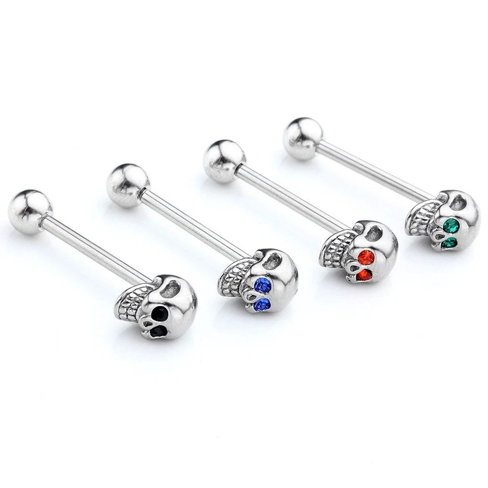 1件酷骷髅舌杆杠铃耳钉穿孔环不锈钢身体首饰 — 第 3/4 张图片