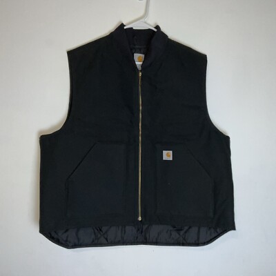 Carhartt Men’s 2XL Black Canvas Duck Vest Y2K Arctic Quilt Lined Workwear 